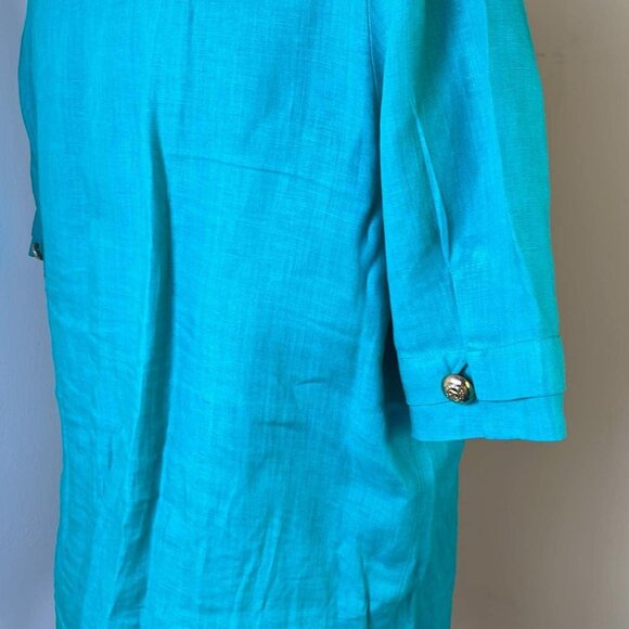 Vintage Valentino Women's SZ44 GREEN Flax button up blouse 90s Costumer Designer - Picture 8 of 9